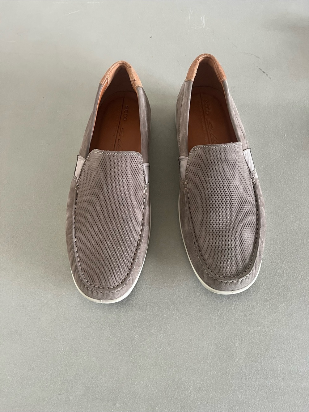 Ecco Grey Suede Perforated Slip-On Loafers